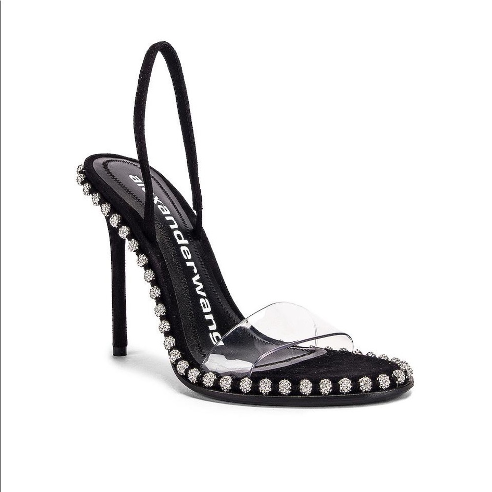 Alexander want Nova High crystal-embellished satin and PVC slingback sandals